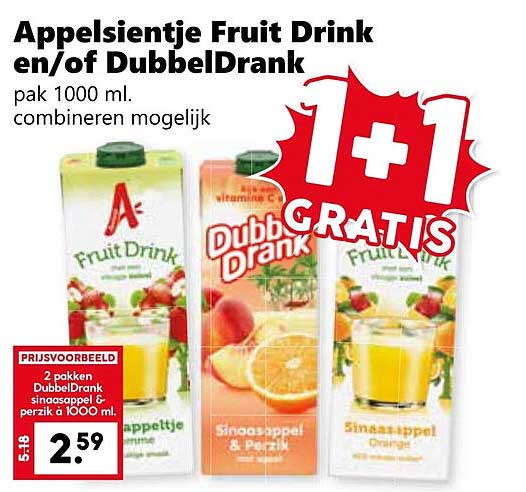 Appelsientje Fruit Drink en/of DubbelDrank pak 1000 ml.