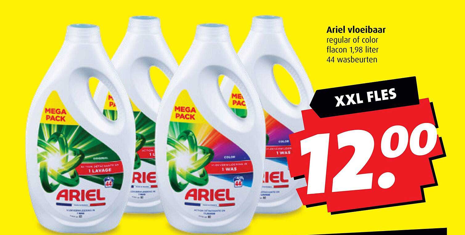 Ariel vloeibaar regular of color flacon 1,98 liter 44 wasbeurten