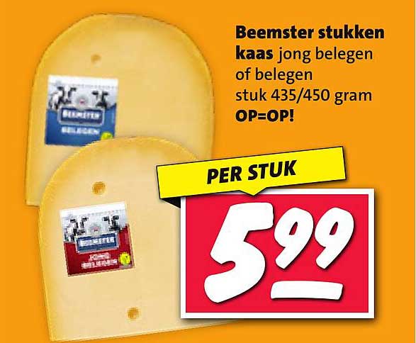 Beemster stukken kaas jong belegen of belegen stuk 435/450 gram