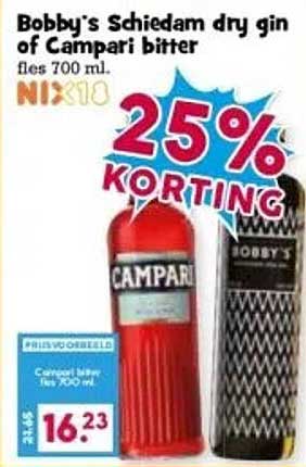 Bobby's Schiedam dry gin of Campari bitter fles 700 ml.