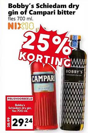 Bobby's Schiedam dry gin of Campari bitter fles 700 ml.