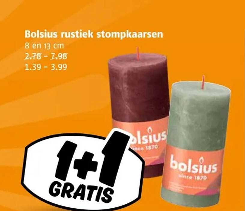 Bolsius rustiek stompkaarsen 1+1 gratis