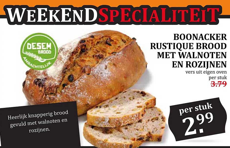 BOONACKER RUSTIQUE BROOD MET WALNOTEN EN ROZIJNEN