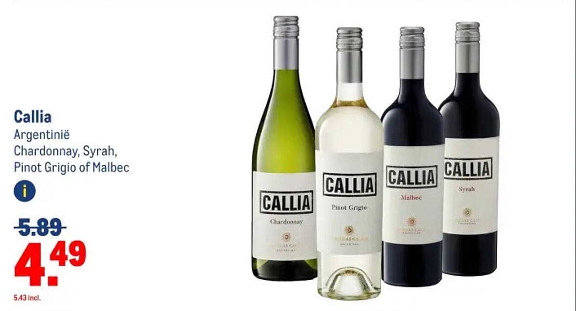 Callia Wijn - Argentinë (Chardonnay, Syrah, Pinot Grigio of Malbec)