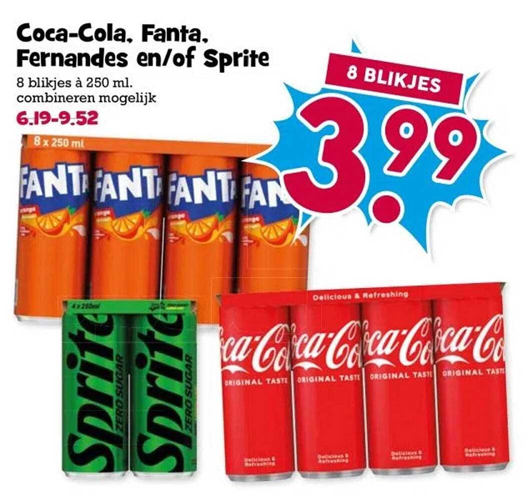 Coca-Cola, Fanta, Fernandes en/of Sprite 8 blijkjes à 250 ml - 3.99
