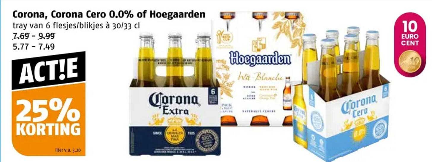 Corona, Corona Cero 0.0% of Hoegaarden tray van 6 flesjes/blikjes à 30/33 cl