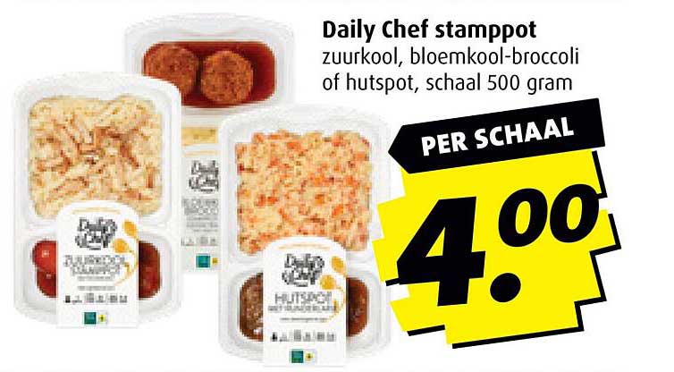 Daily Chef stamppot zuurkool, bloemkool-broccoli of hutspot, schaal 500 gram