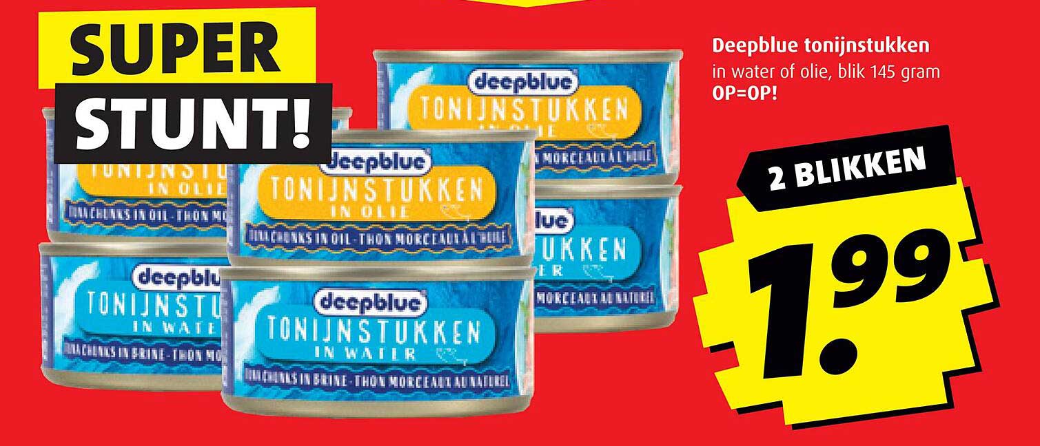 Deepblue tonijnstukken in water of olie, blik 145 gram