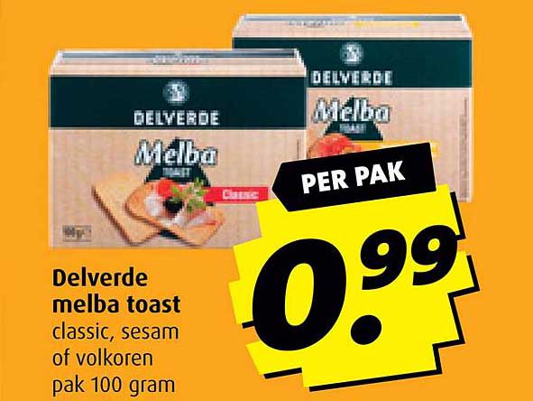 Delverde melba toast classic, sesam of volkoren pak 100 gram