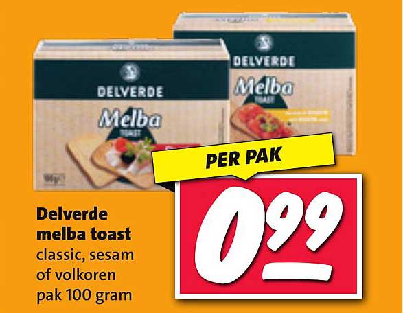 Delverde melba toast classic, sesam of volkoren pak 100 gram