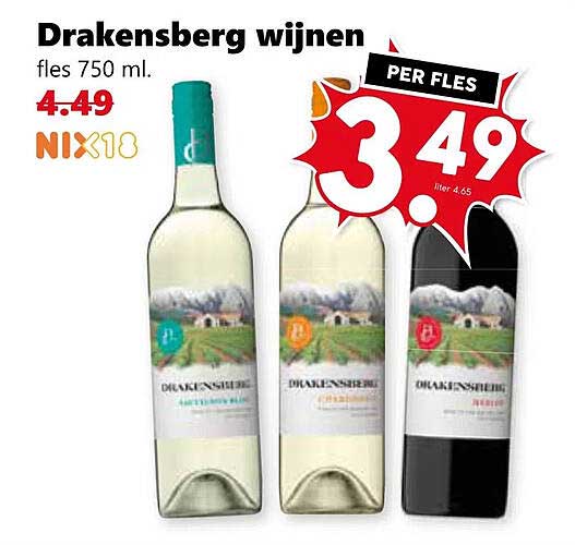 Drakensberg wijn fles 750 ml.
