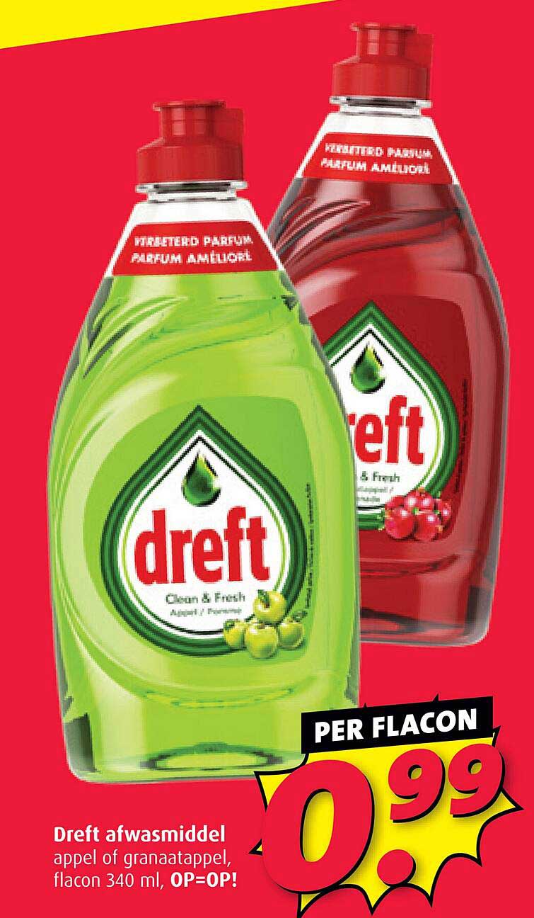 Dreft afwasmiddel appel of granaatappel, flacon 340 ml, OP=OP!