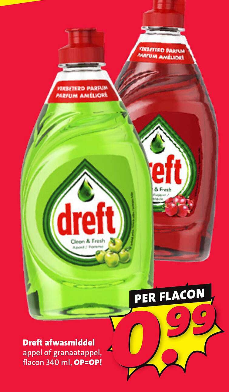 Dreft afwasmiddel appel of granaatappel, flacon 340 ml, OP=OP!