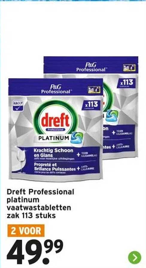 Dreft Professional platinum vaatwastabletten zak 113 stuks