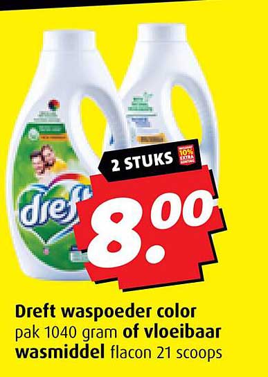 Dreft waspoeder color pak 1040 gram of vloeibaar wasmiddel flacon 21 scoops