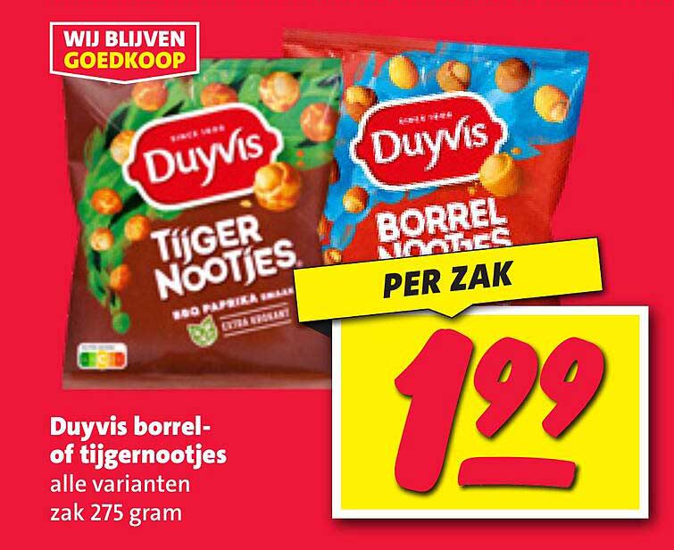 Duyvis borrel- of tijgernootjes alle varianten zak 275 gram