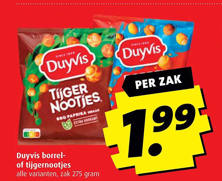 Duyvis borrel- of tijgernootjes, alle varianten, zak 275 gram