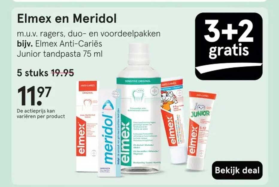 Elmex en Meridol m.u.v. ragers, duo- en voordeelpakken bijv. Elmex Anti-Cariës Junior tandpasta 75 ml