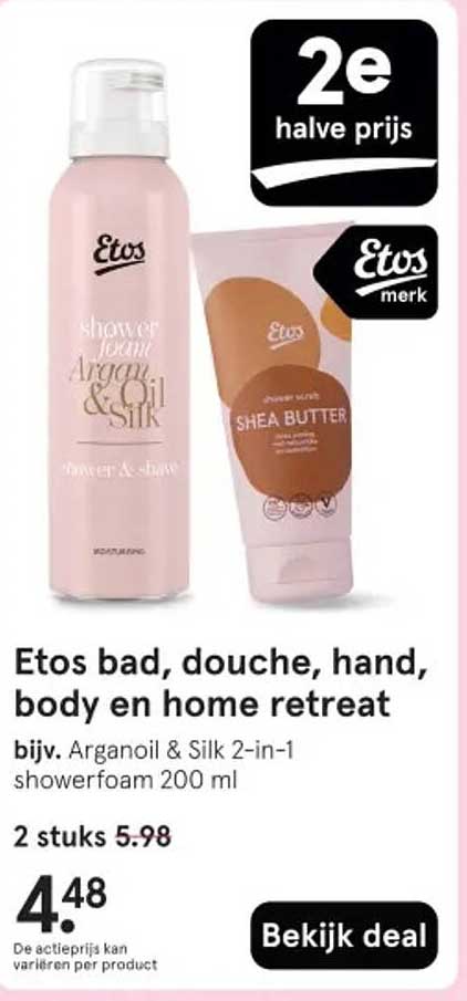 Etos bad, douche, hand, body en home retreat bijv. Arganoil & Silk 2-in-1 showerfoam 200 ml