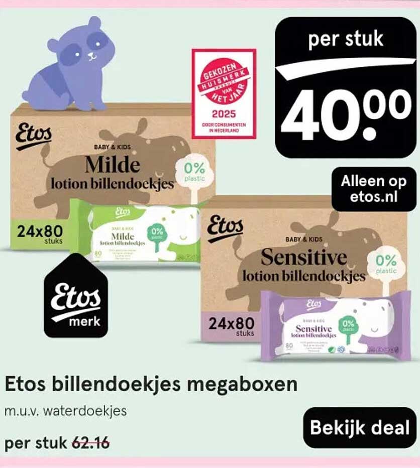 Etos billendoekjes megaboxen m.u.v. waterdoekjes