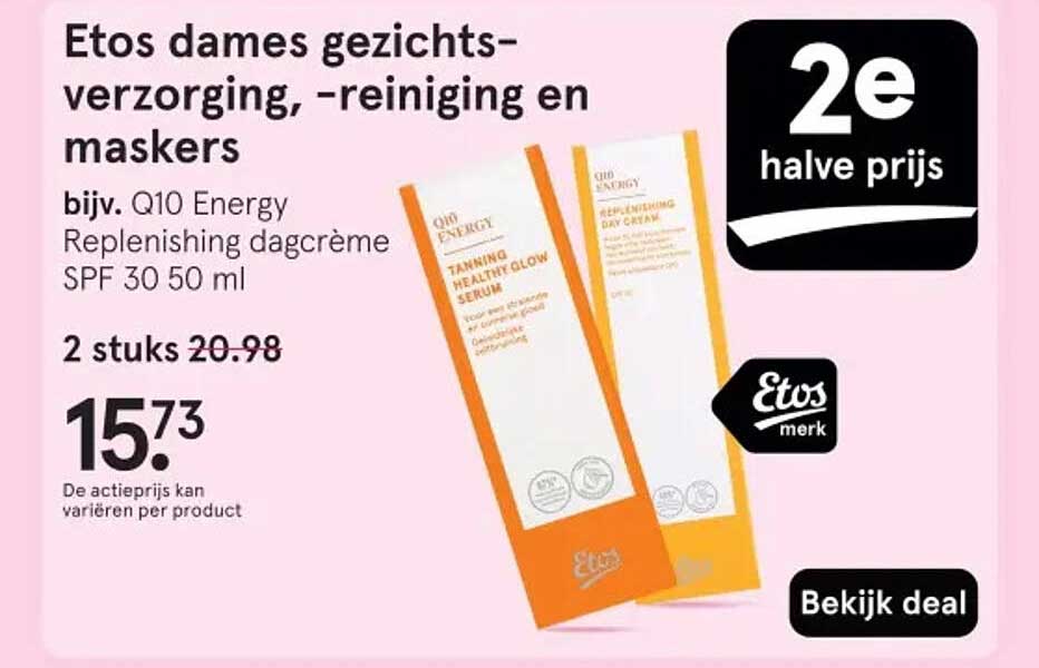 Etos dames gezichts-verzorging, -reiniging en maskers, bijv. Q10 Energy Replenishing dagcrème SPF 30 50 ml