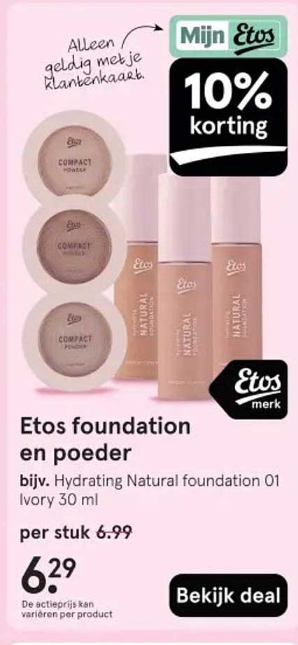 Etos foundation en poeder bijv. Hydrating Natural foundation 01 Ivory 30 ml