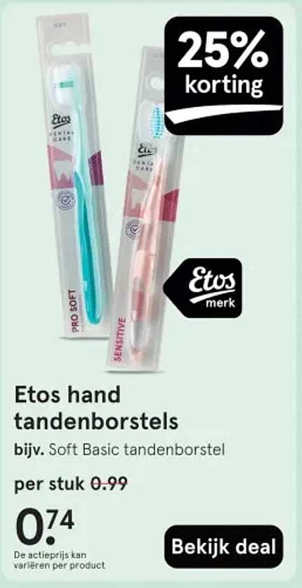 Etos hand tandenborstels bijv. Soft Basic tandenborstel