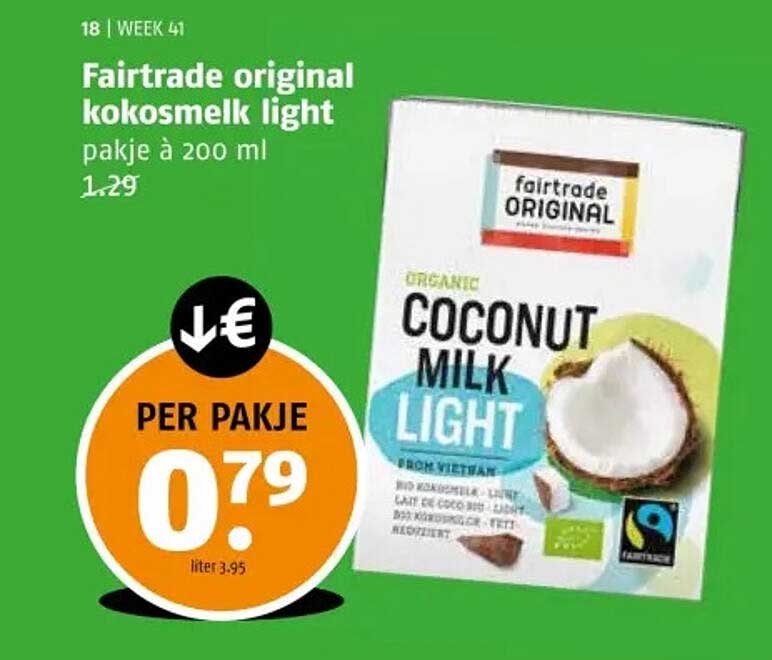 Fairtrade original kokosmelk light pakje à 200 ml