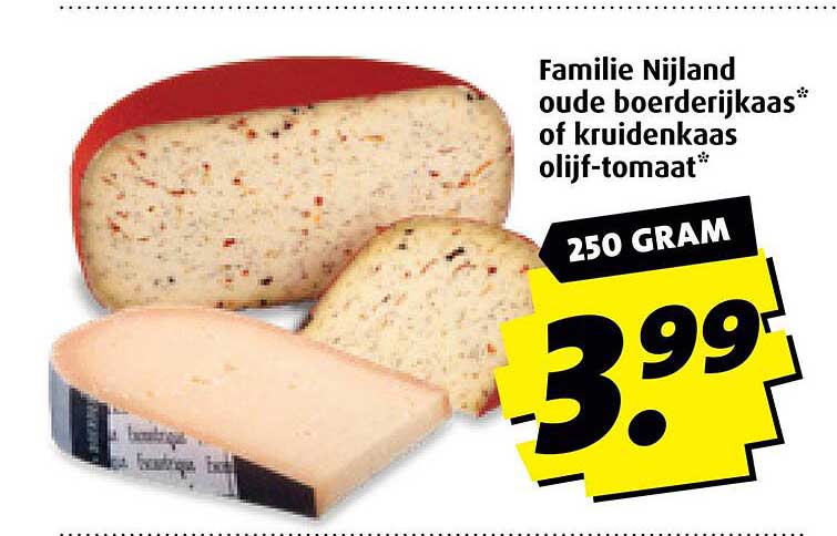 Familie Nijland oude boerderijkaas* of kruidenkaas olijf-tomaat* 250 GR