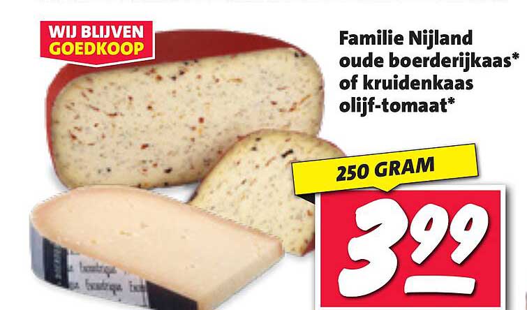 Familie Nijland oude boerderijkaas* of kruidenkaas olijf-tomaat*