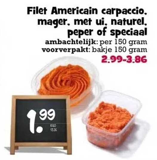 Filet Americain carpaccio, mager, met ui, naturel, peper of speciaal