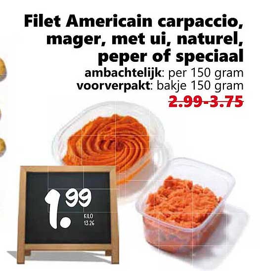 Filet Americain carpaccio, mager, met ui, naturel, peper of speciaal