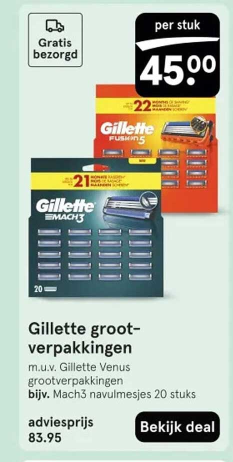 Gillette grootverpakkingen m.u.v. Gillette Venus grootverpakkingen bijv. Mach3 navullesjes 20 stuks