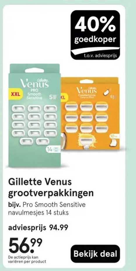 Gillette Venus grootverpakkingen bijv. Pro Smooth Sensitive navulmesjes 14 stuks