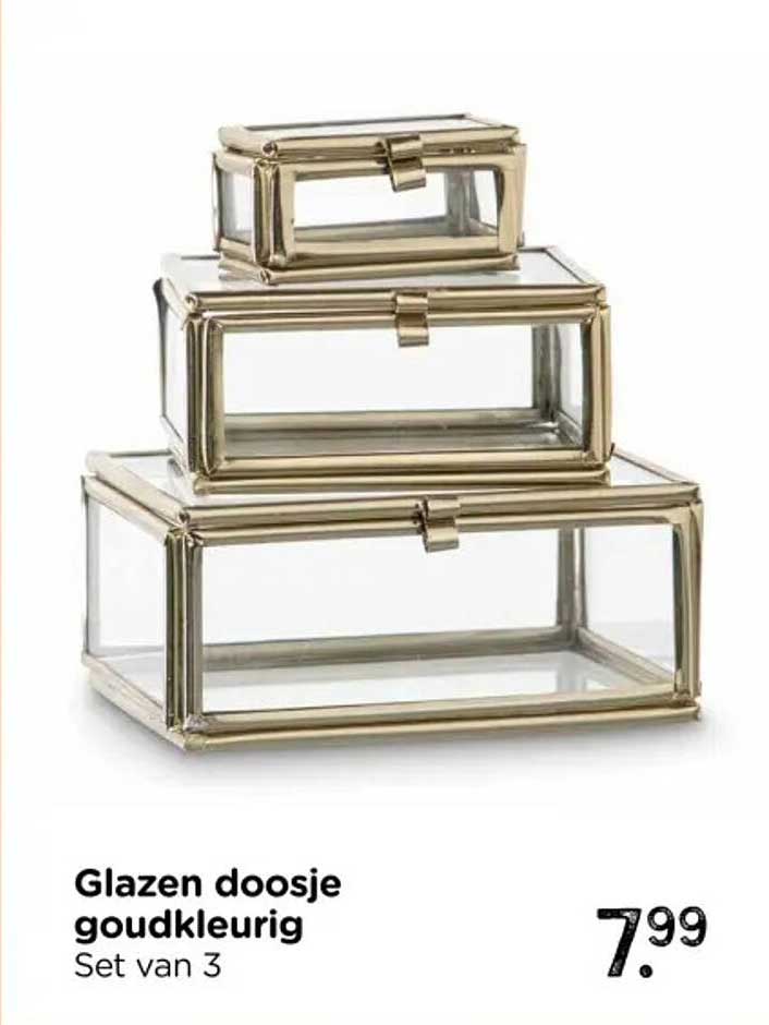 Glazen doosje goudkleurig Set van 3