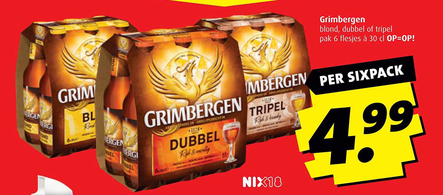 Grimbergen blond, dubbel of tripel pak 6 flesjes à 30 cl OP=OP!