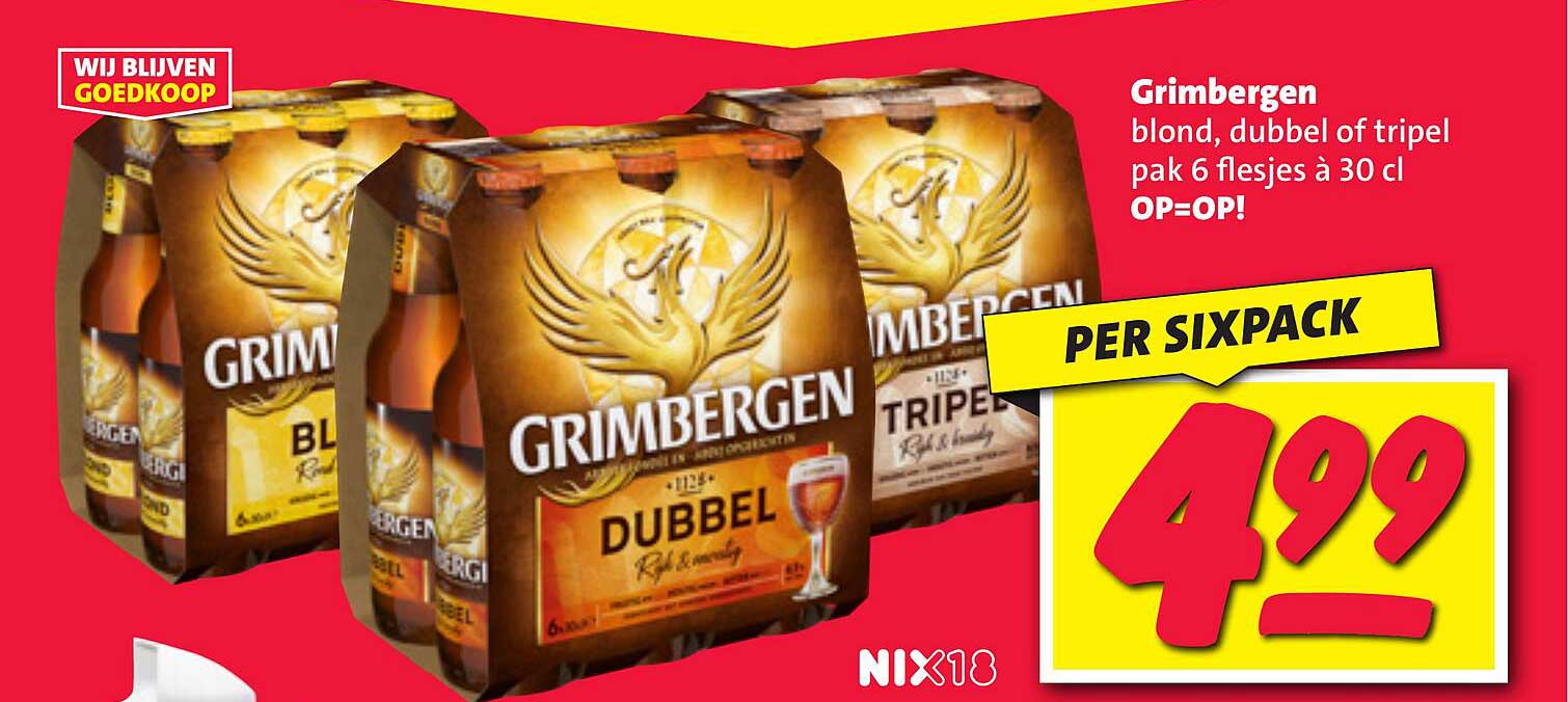 Grimbergen blond, dubbel of tripel pak 6 flesjes à 30 cl