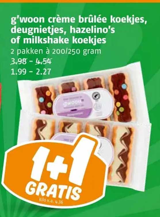 g'woon crème brûlée koekjes, deugnietjes, hazelino's of milkshake koekjes