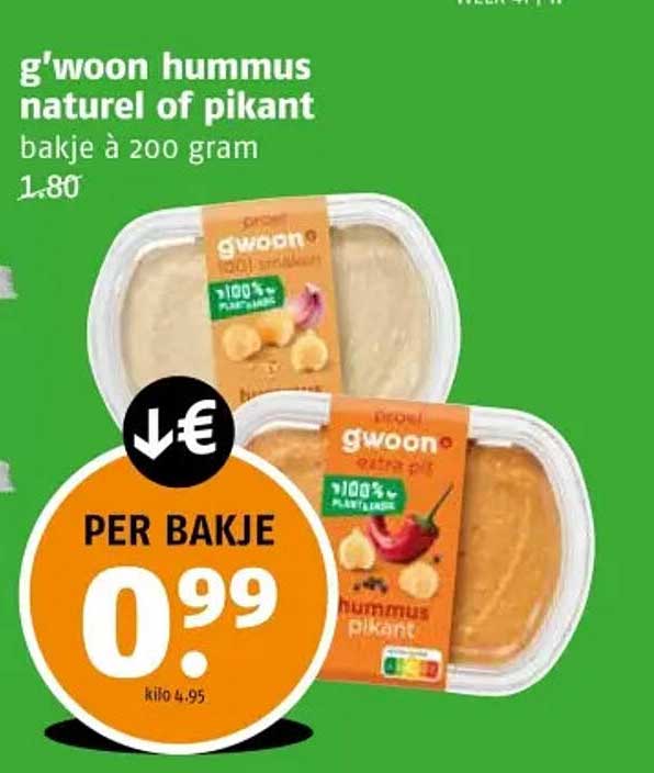 g'woon hummus naturel of pikant bakje à 200 gram
