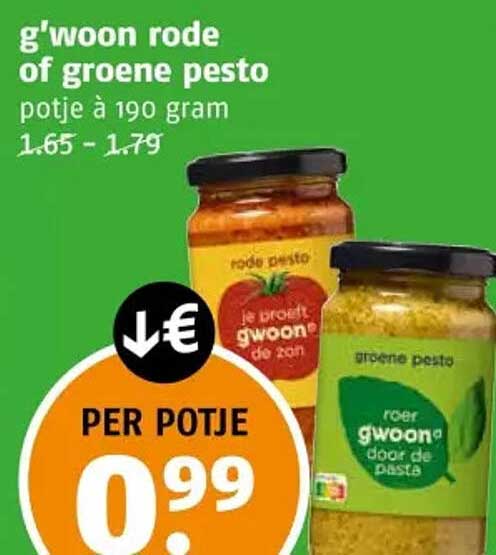 g'woon rode of groene pesto potje à 190 gram