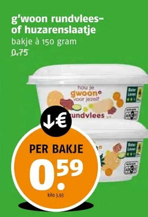 g'woon rundvlees- of huzarenslaatje bakje à 150 gram