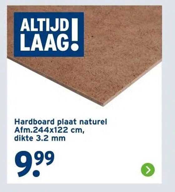 Hardboard plaat natuur Afm.244x122 cm, dikte 3.2 mm
