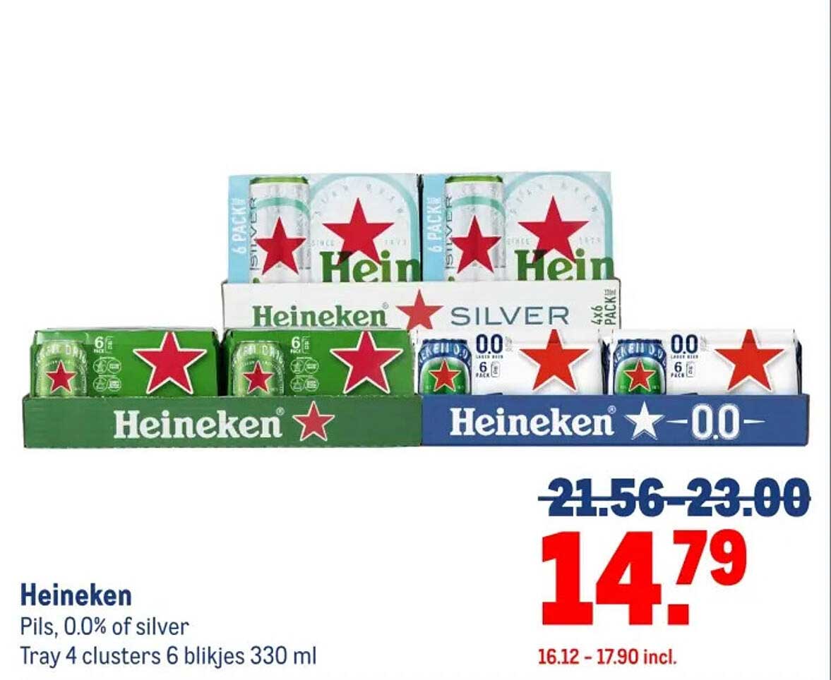 Heineken Pils, 0.0% of silver - Tray 4 clusters 6 blikjes 330 ml