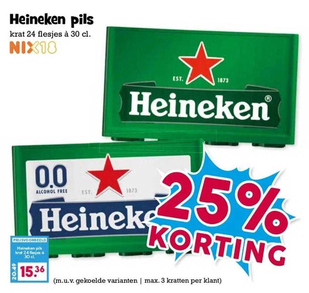 Heineken pils krat 24 flesjes à 30 cl