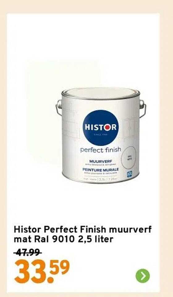 Histor Perfect Finish muurverf mat Ral 9010 2,5 liter