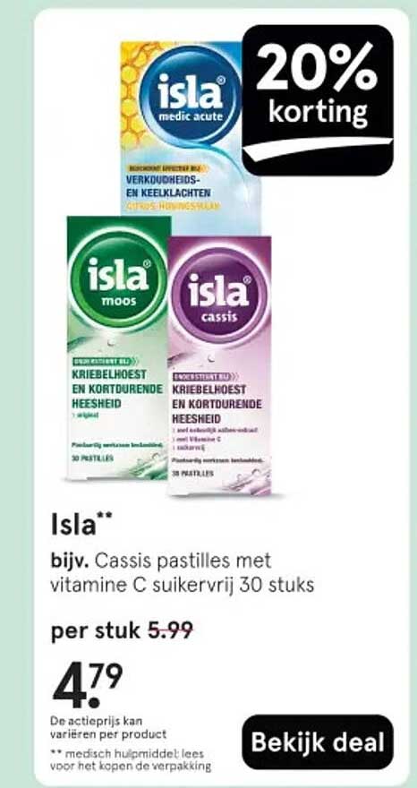 Isla** bijv. Cassis pastilles met vitamine C suikervrij 30 stuks