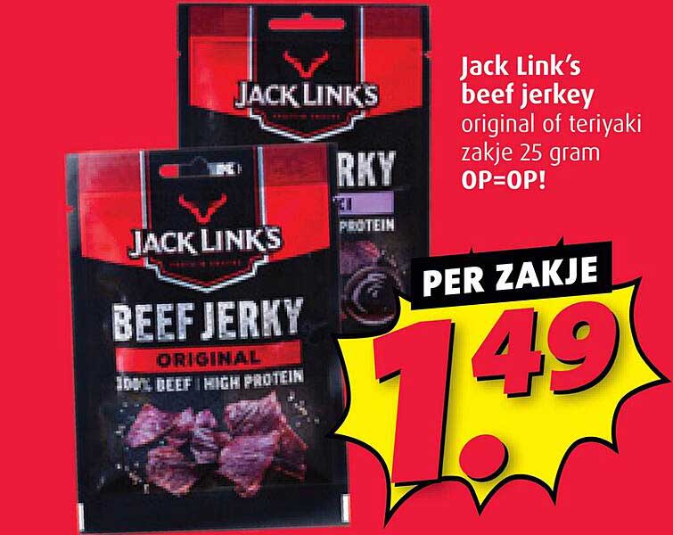 Jack Link’s beef jerky original of teriyaki zakje 25 gram OP=OP!