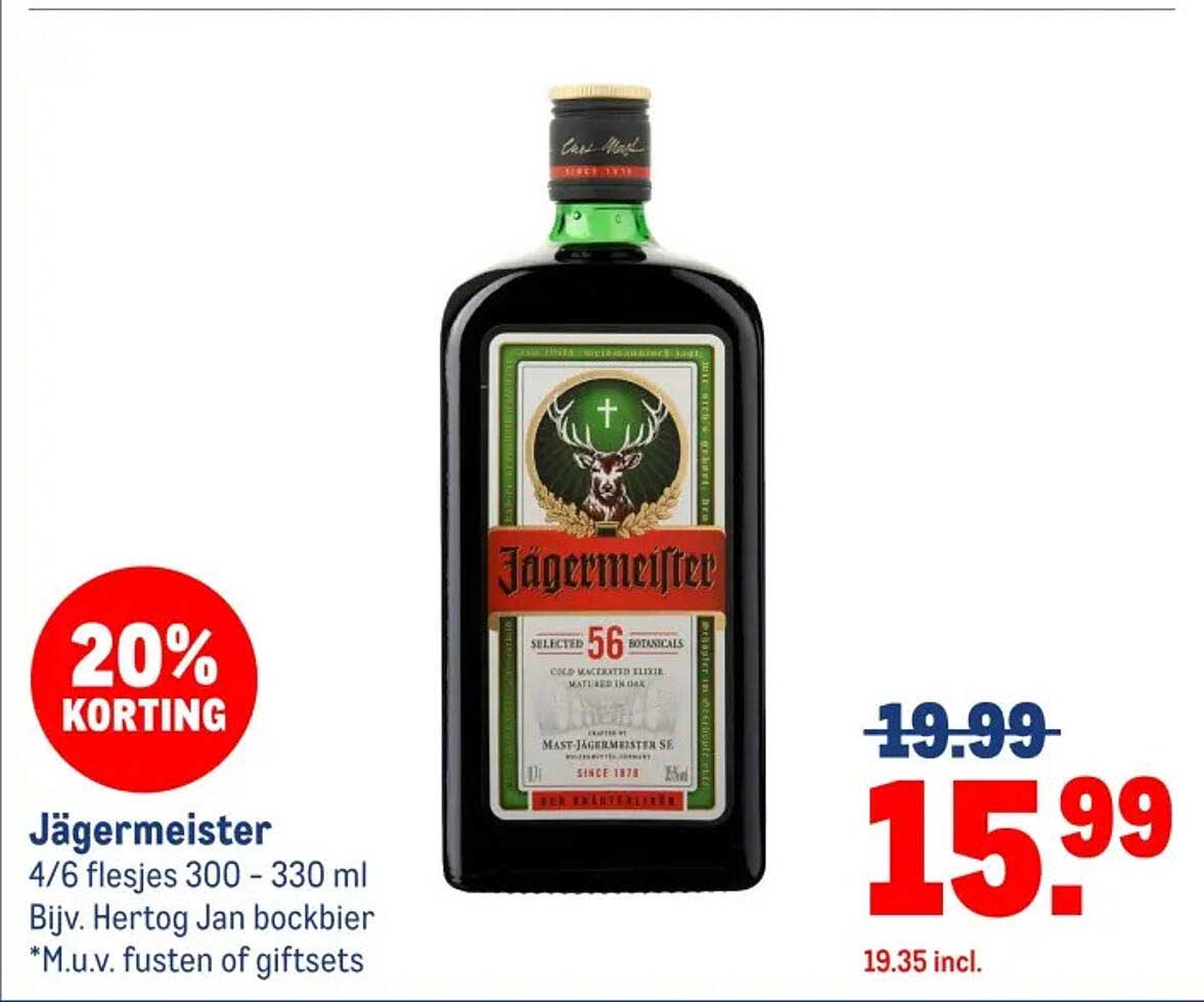 Jägermeister 4/6 flesjes 300 - 330 ml Bijv. Hertog Jan bockbier