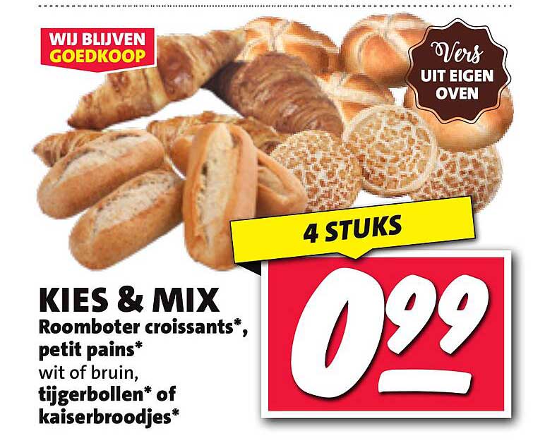 KIES & MIX Roomboter croissants*, petit pains* wit of bruin, tijgerbollen* of kaiserbroodjes*