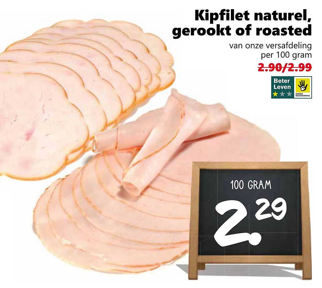 Kipfilet nature, gerookt of roasted